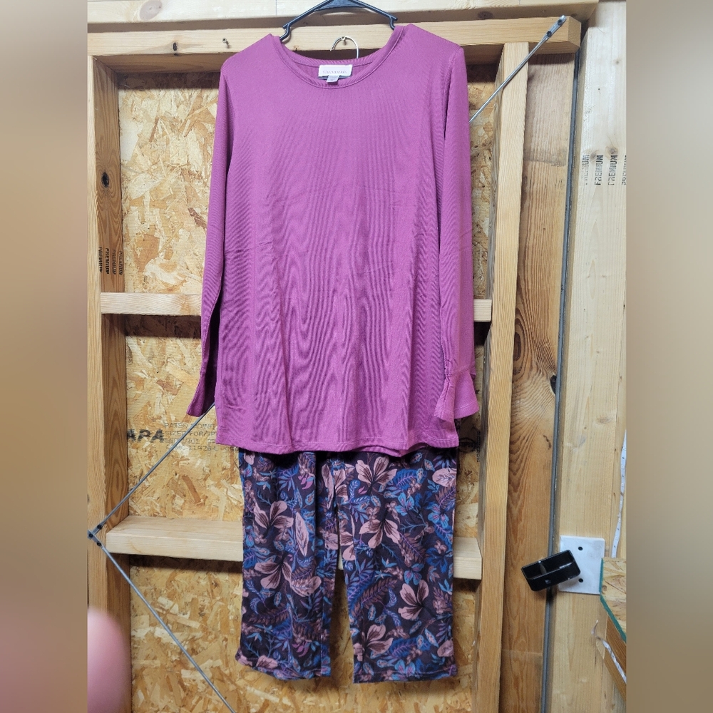 Stan‎ Herman NEW Orchid Pink 2 Pc Floral Pajama Set Oversized Size XS